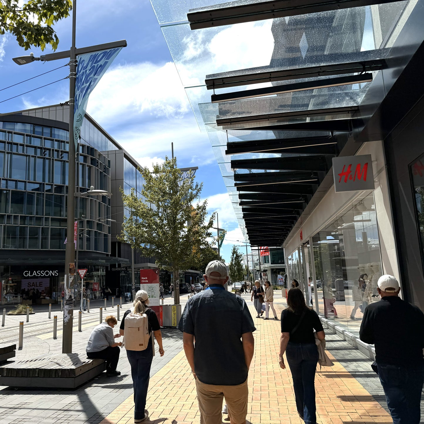 Walking down Cashel Mall.